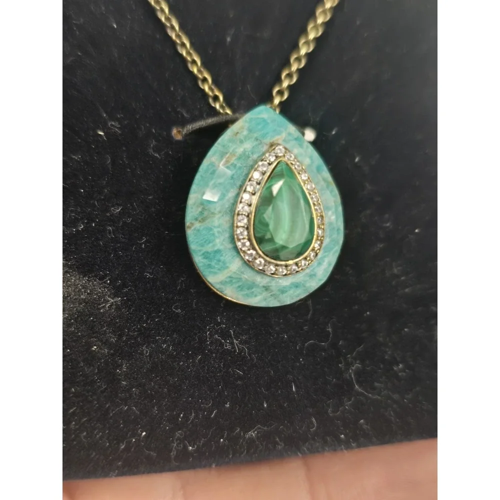 stauer pendant Riverwalk Malachite And Amazonite Comes With Chain Made In Italy!